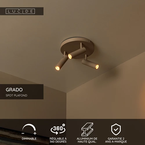 Lucide GRADO - Spot plafond - Ø 25 cm - 3xGU10 (MR11) - Taupe - USP